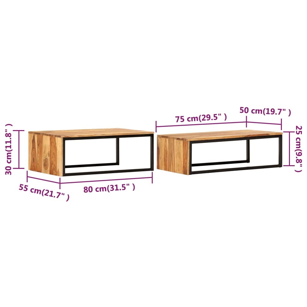 2 pcs Solid Sheesham Wood Nesting Coffee Table N414618