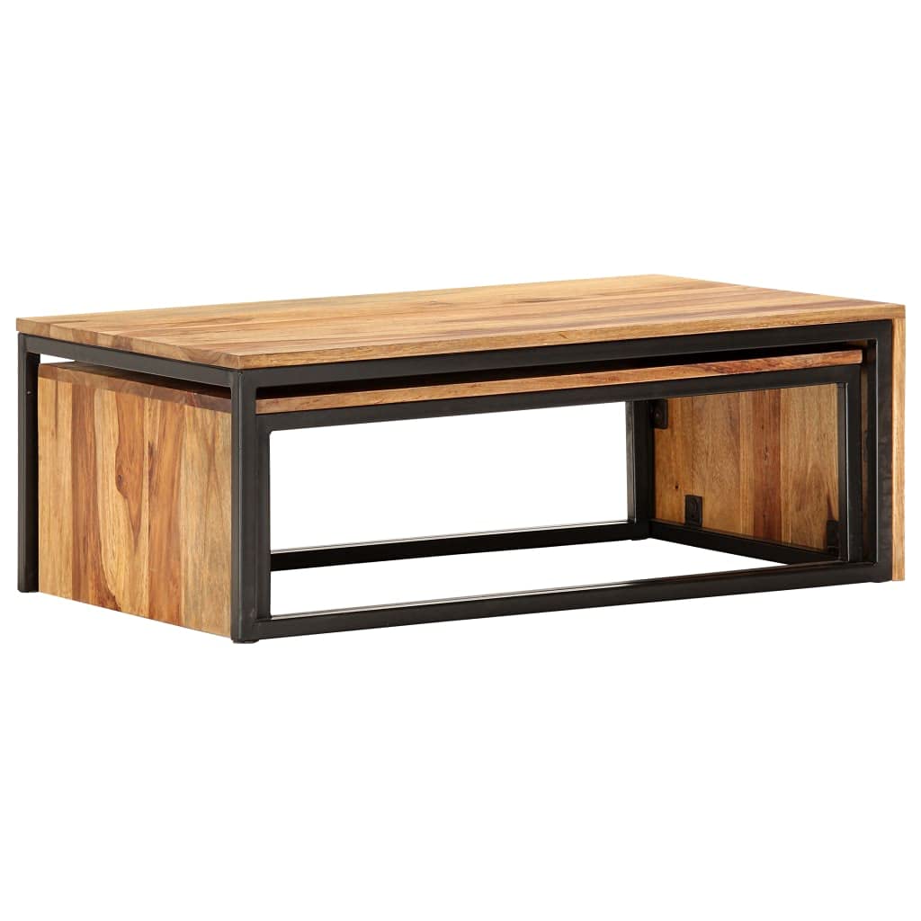 2 pcs Solid Sheesham Wood Nesting Coffee Table N414618