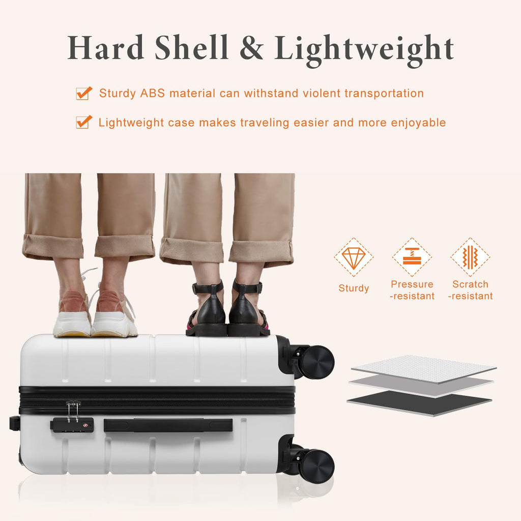20 Inch White Hard Shell Carry on Luggage H240