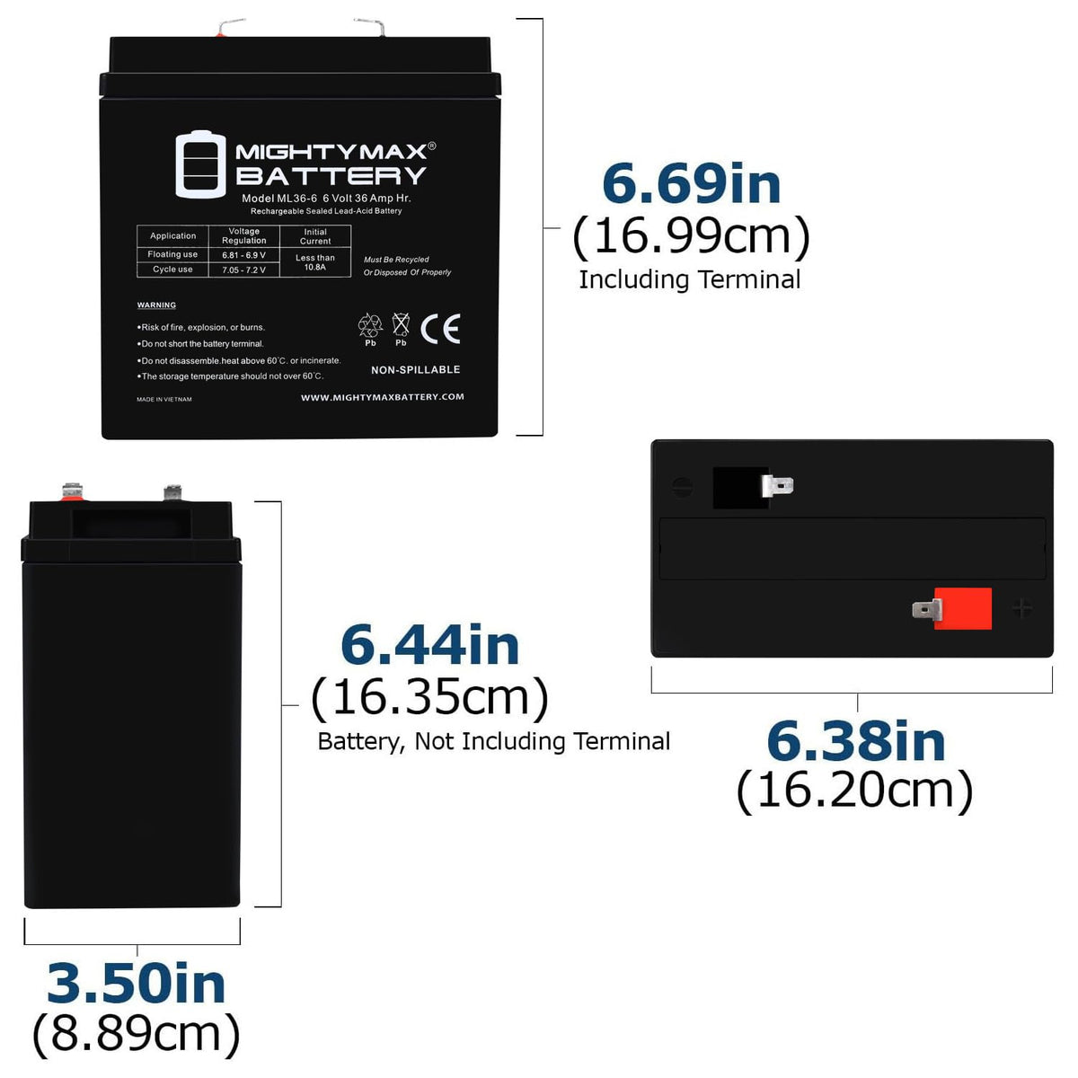 6V 36Ah AGM F2 Terminal Battery 4 Pack B92255