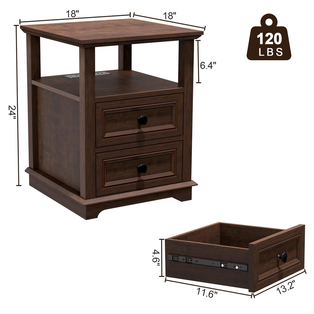24" Tall End Table with Charging Station & 2 Drawers C9332