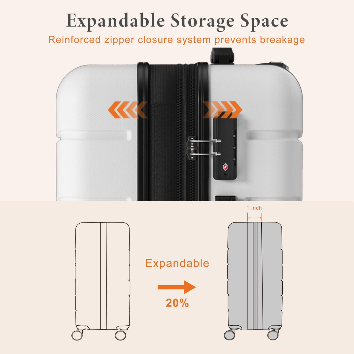 20 Inch White Hard Shell Carry on Luggage H240