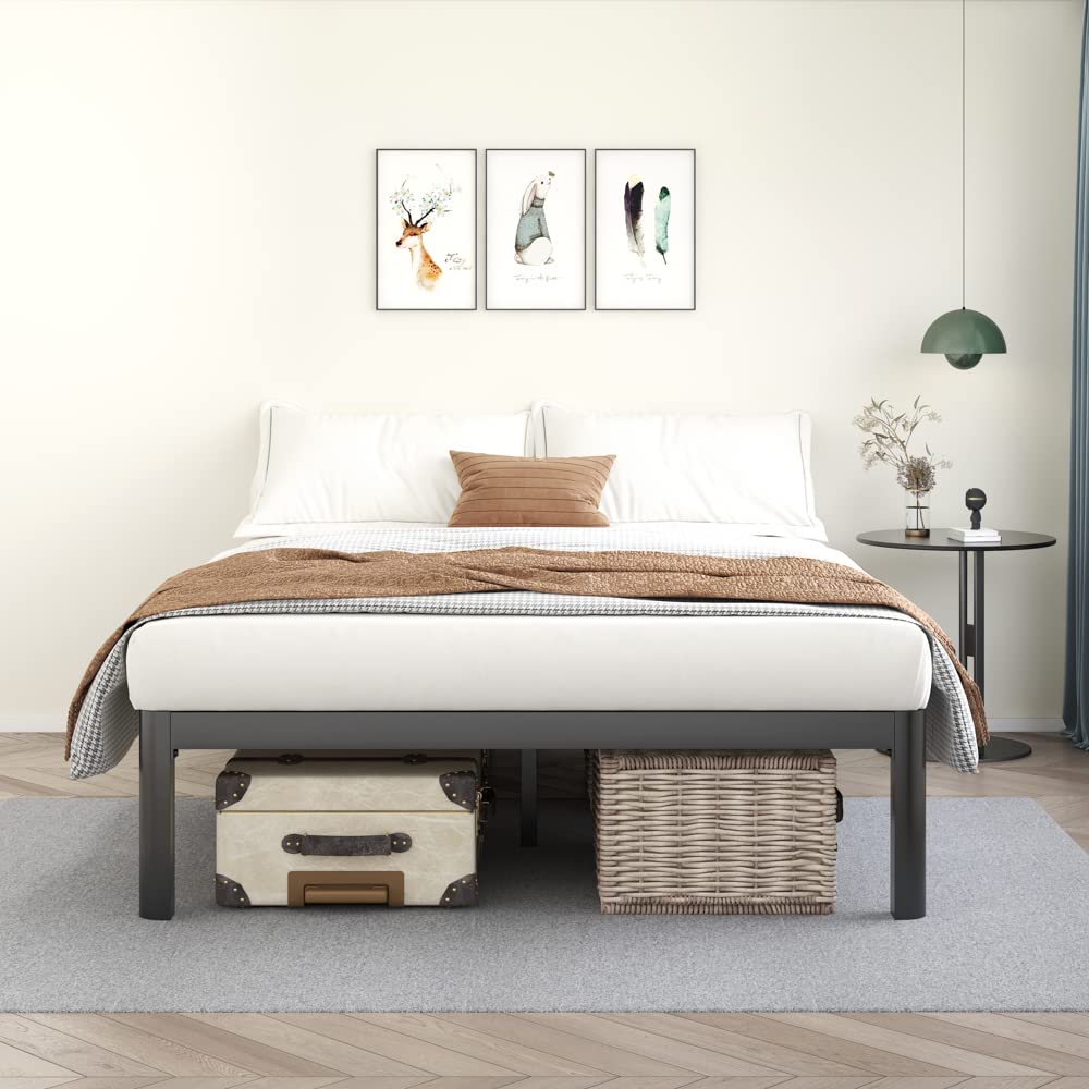 18 Inch Queen Platform Bed Frame with Wooden Slats B889304