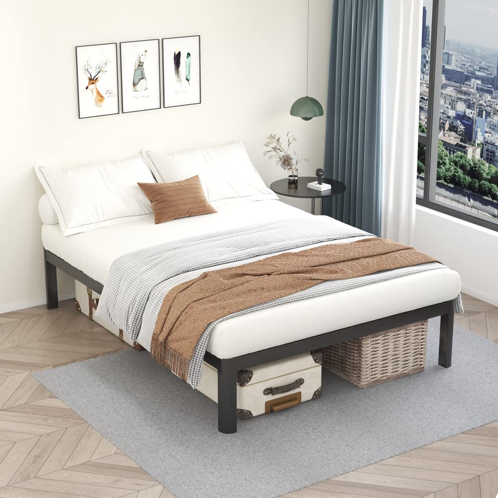18 Inch Queen Platform Bed Frame with Wooden Slats B889304