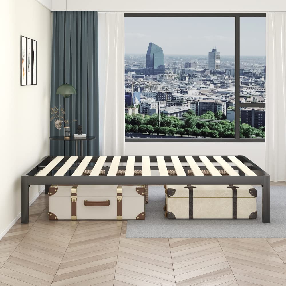 18 Inch Queen Platform Bed Frame with Wooden Slats B889304