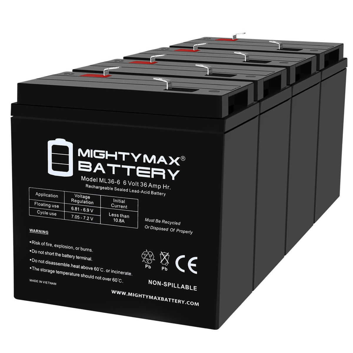 6V 36Ah AGM F2 Terminal Battery 4 Pack B92255