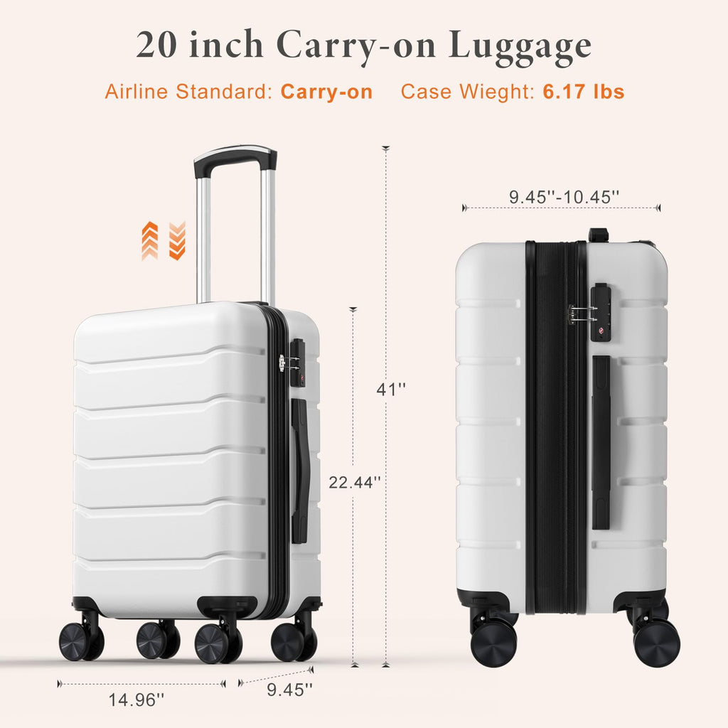 20 Inch White Hard Shell Carry on Luggage H240