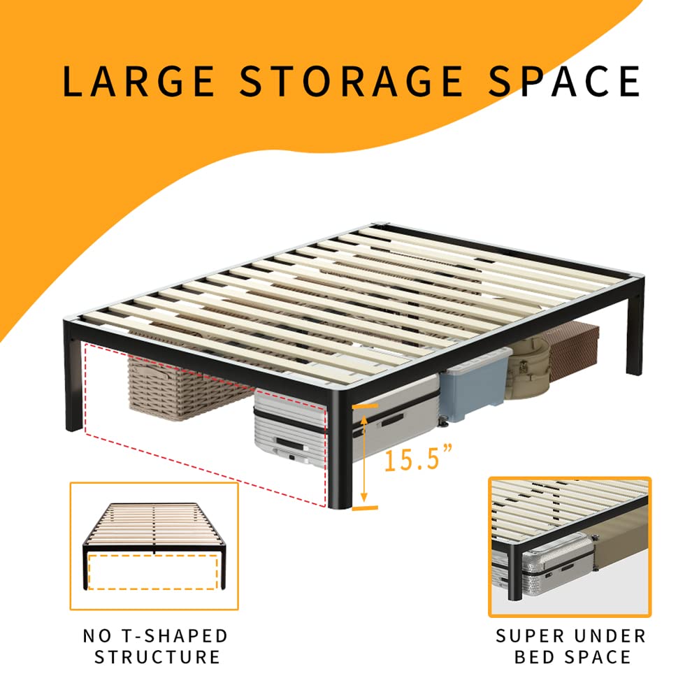 18 Inch Queen Platform Bed Frame with Wooden Slats B889304