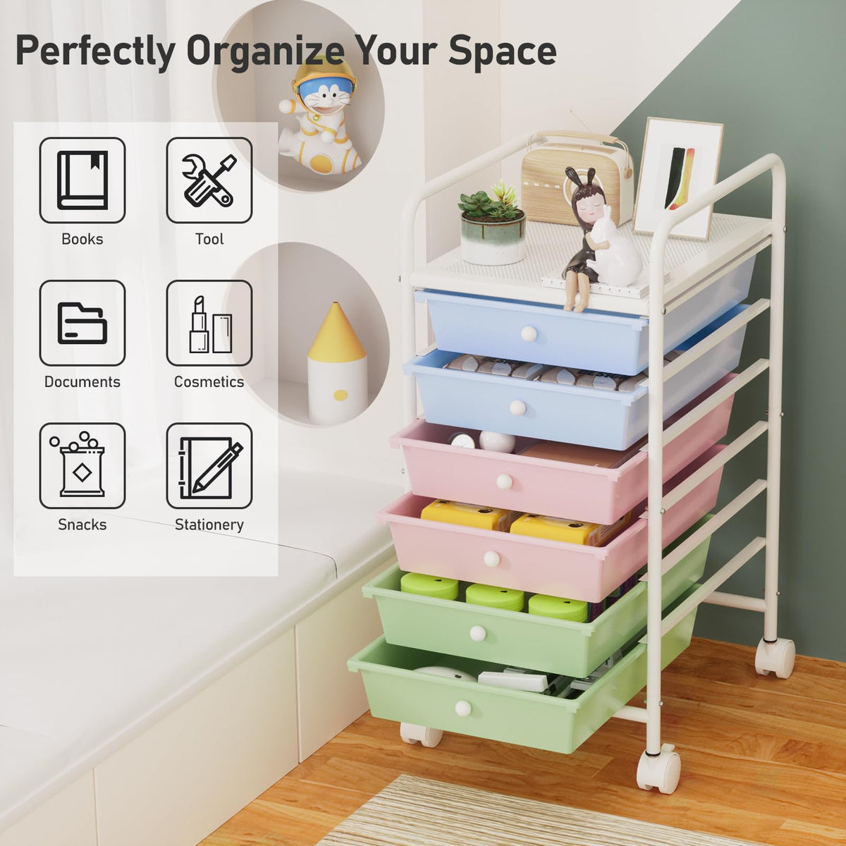 6-Tier Rolling Utility Cart with 6 Drawers M914