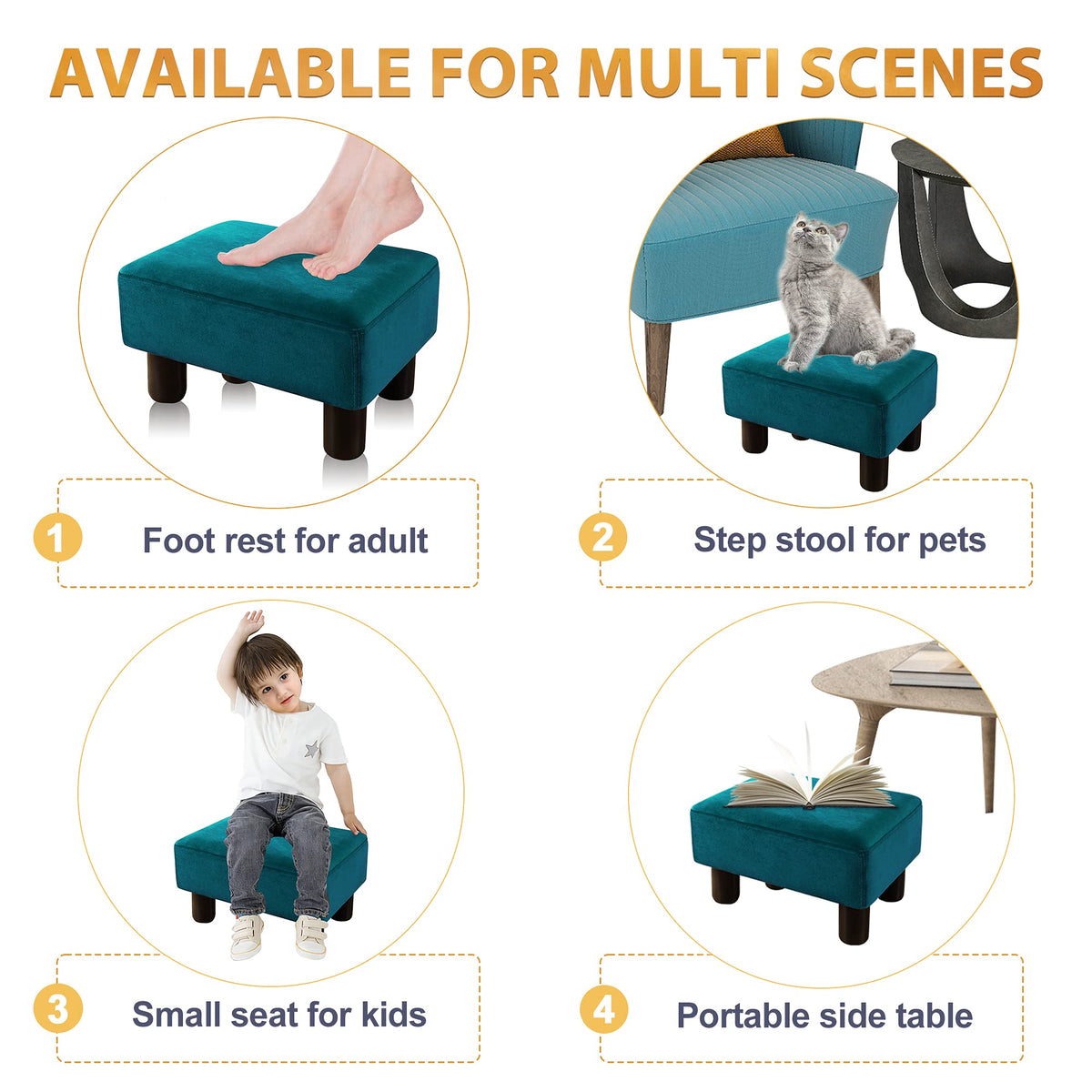 Small Teal Velvet Rectangle Foot Stool Ottoman F666