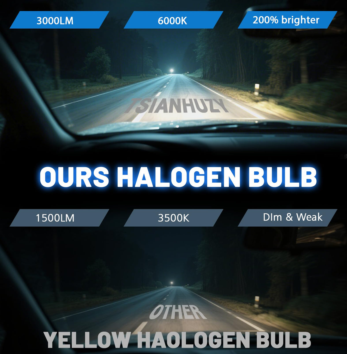 Halogen Headlight Bulbs 9003/H4 High Low Beam 6000K Pack of 2 X211