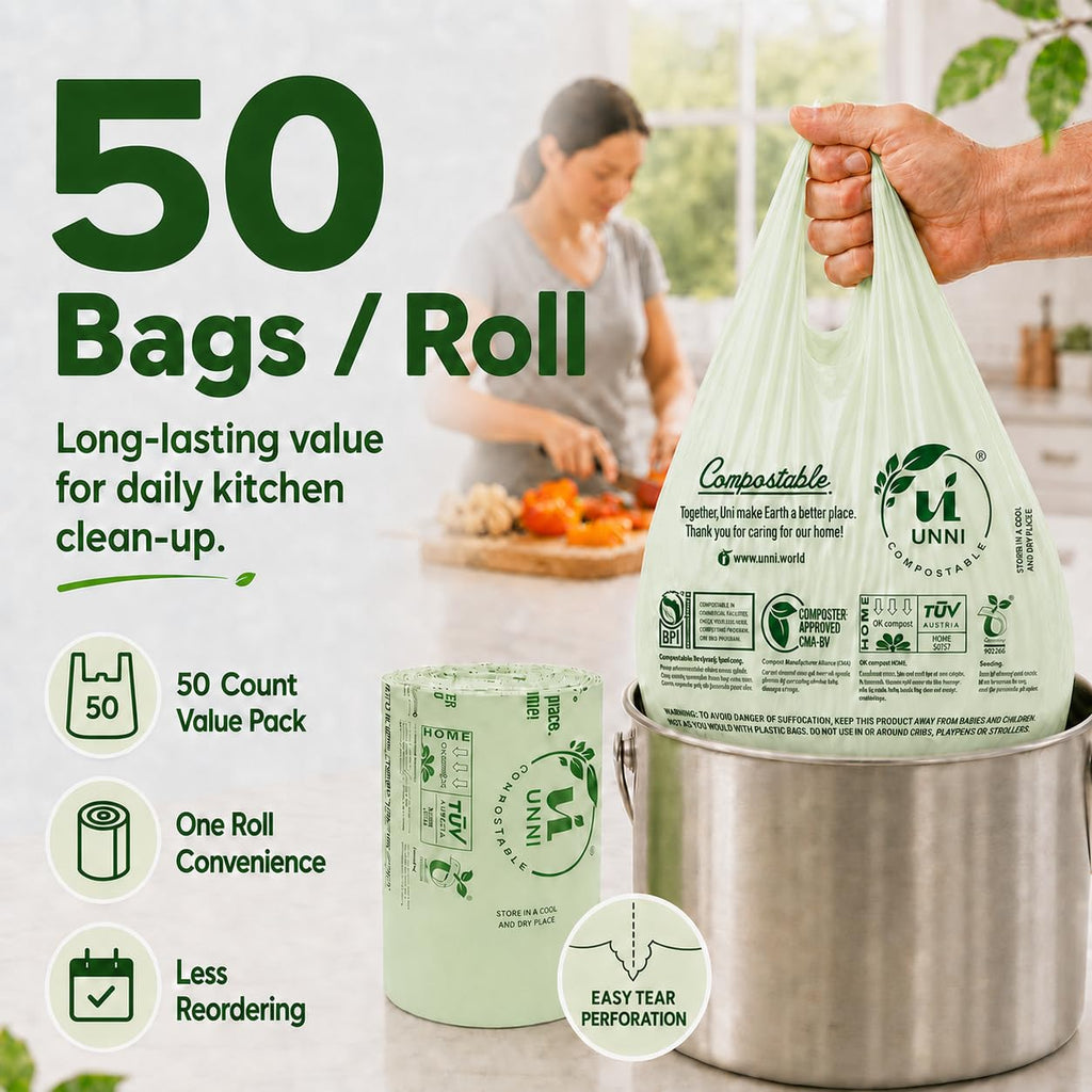 1.6 Gallon Compostable Bags with Easy-Tie Handles, 50 Count Y184