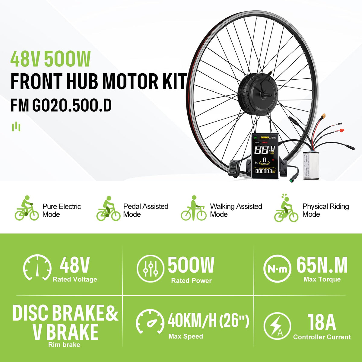 48V 500W Front Wheel Electric Bike Conversion Kit E87357