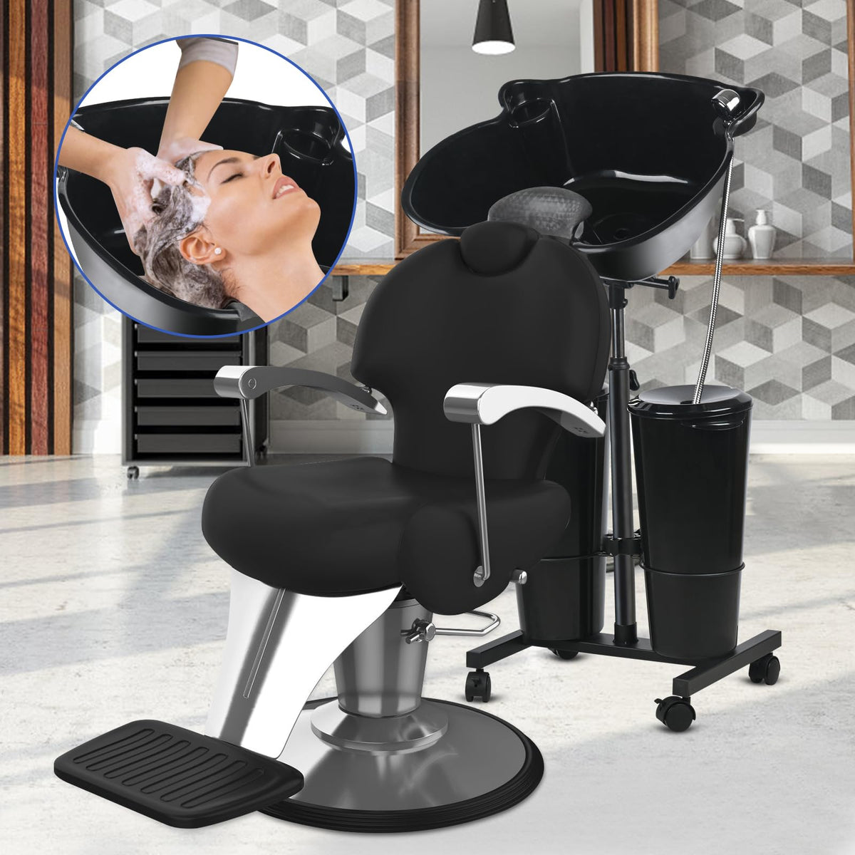 Portable Height Adjustable Shampoo Bowl with Electric Pump F864433