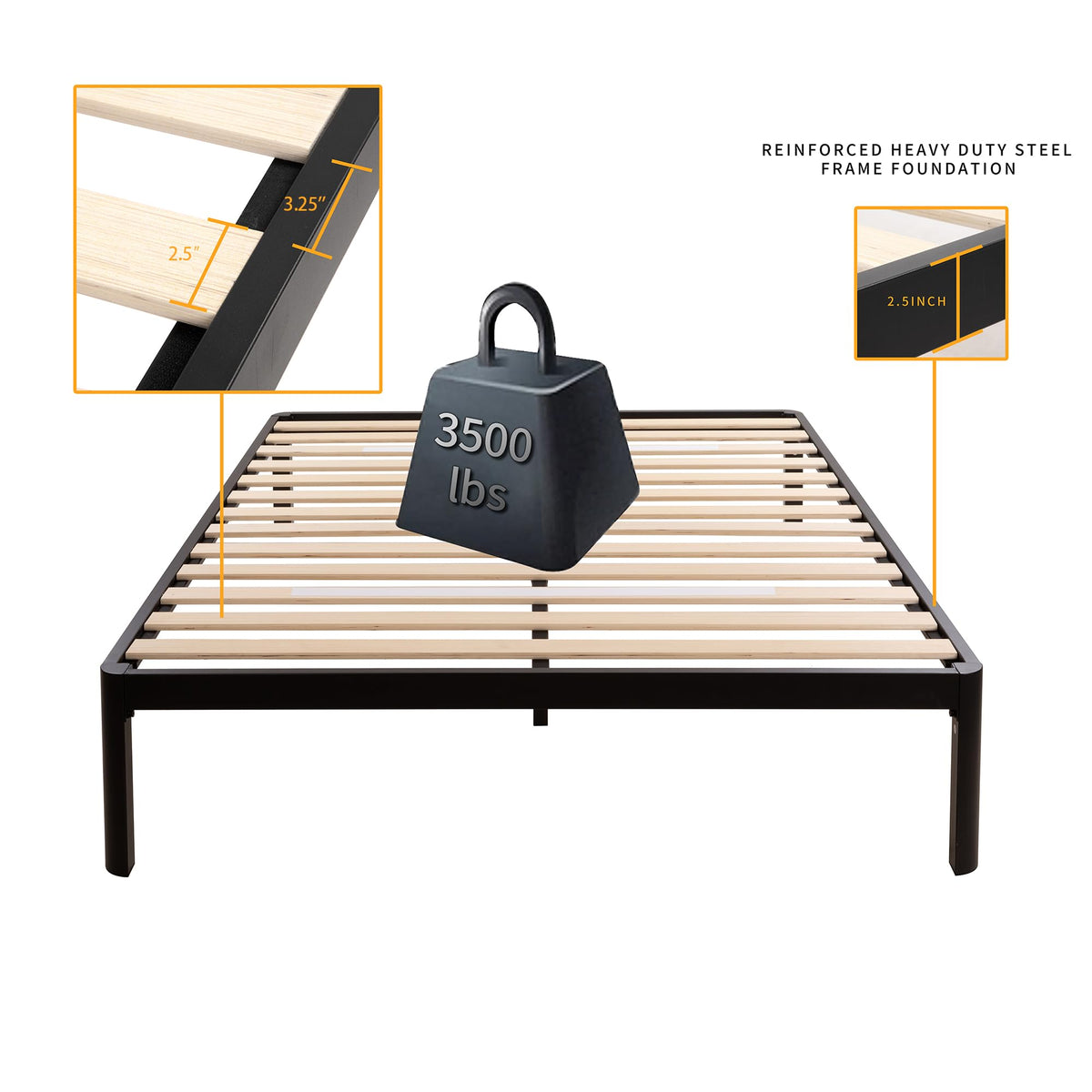 18 Inch Queen Platform Bed Frame with Wooden Slats B889304