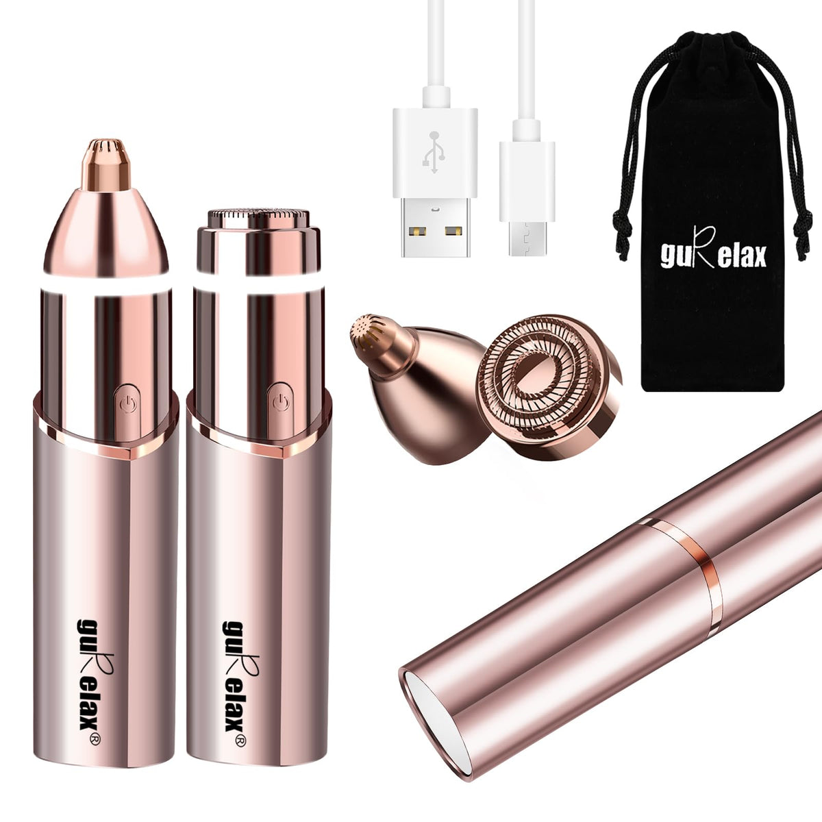 2-in-1 Electric Facial Hair Removal & Eyebrow Shaver with Mirror Light D485066