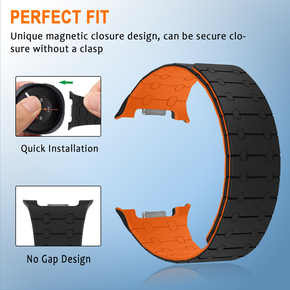 Black Orange Silicone Magnetic Band G68959