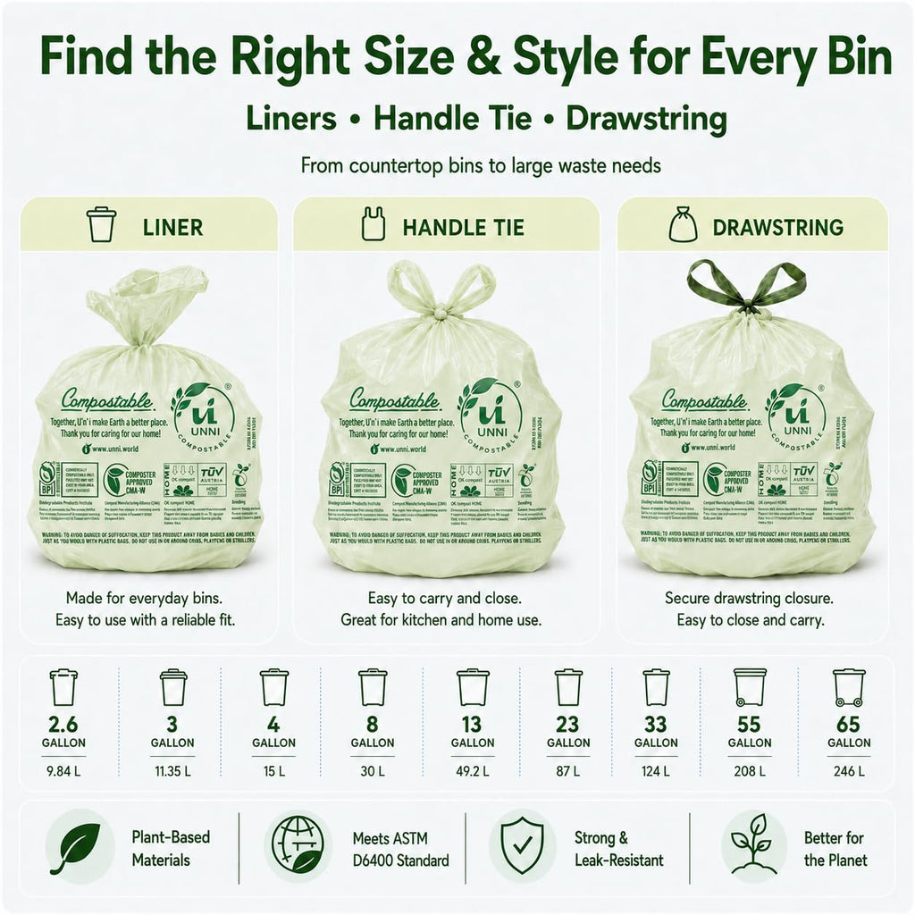 1.6 Gallon Compostable Bags with Easy-Tie Handles, 50 Count Y184