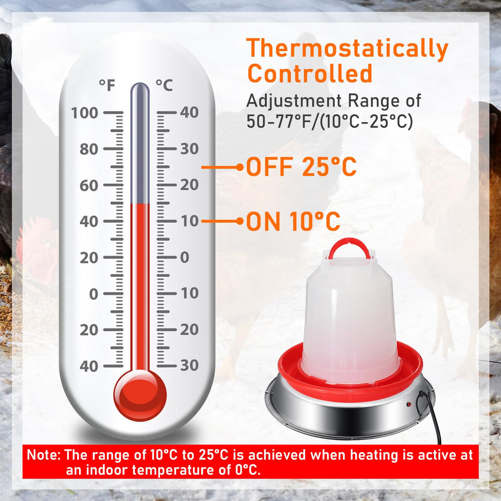 12 Inch 5 Gallons Poultry Waterer Heated Base with Thermostat J382290