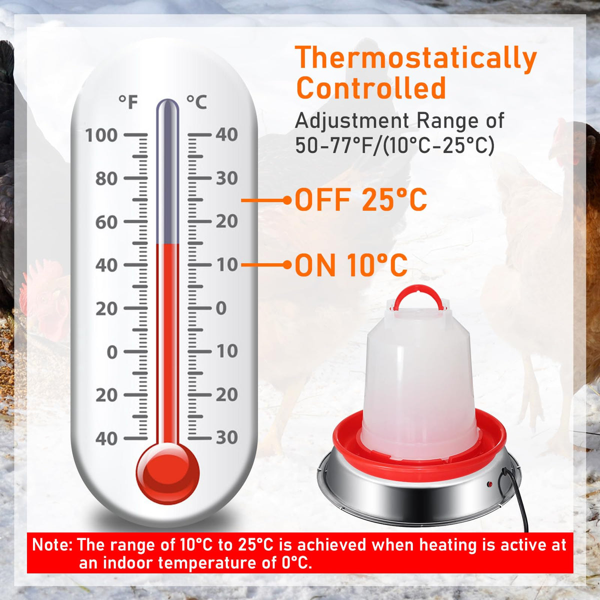 12 Inch 5 Gallons Poultry Waterer Heated Base with Thermostat J382290