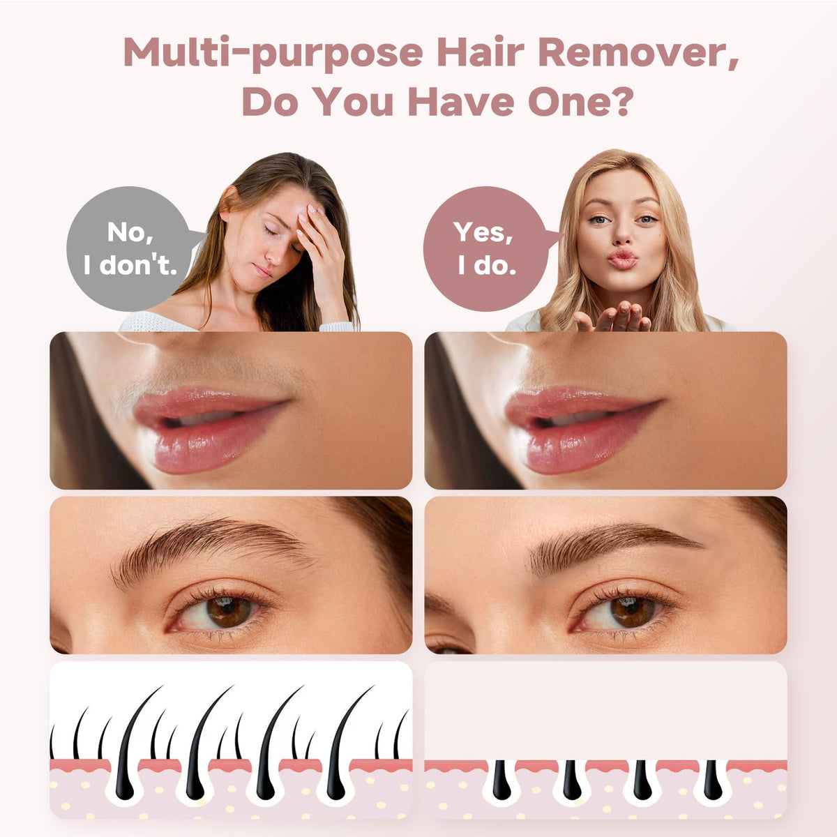 2-in-1 Electric Facial Hair Removal & Eyebrow Shaver with Mirror Light D485066
