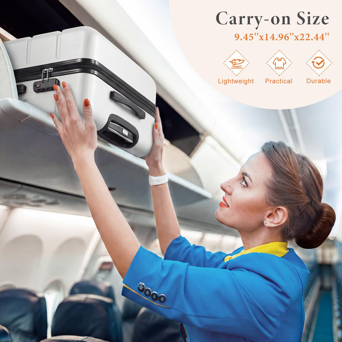 20 Inch White Hard Shell Carry on Luggage H240