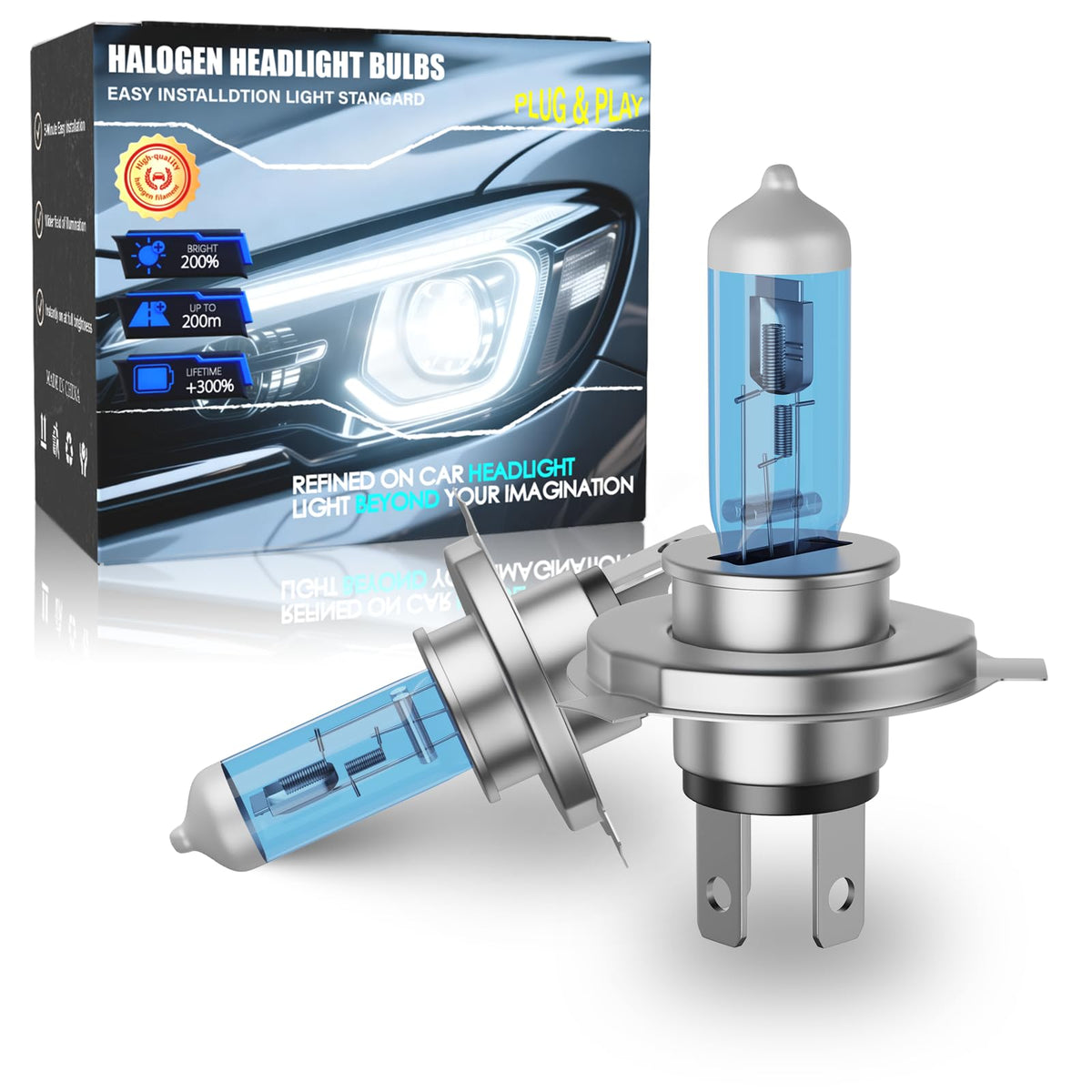 Halogen Headlight Bulbs 9003/H4 High Low Beam 6000K Pack of 2 X211