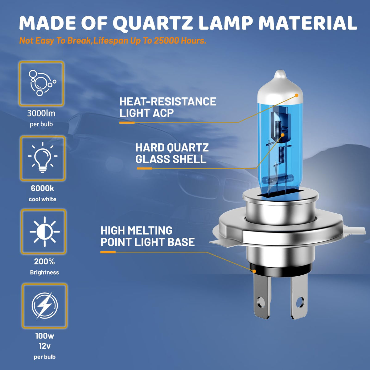 Halogen Headlight Bulbs 9003/H4 High Low Beam 6000K Pack of 2 X211
