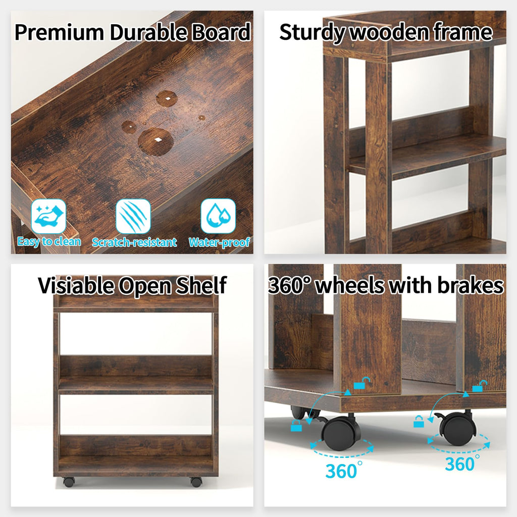 3-Tier Small Bookshelf with Wheels W718803