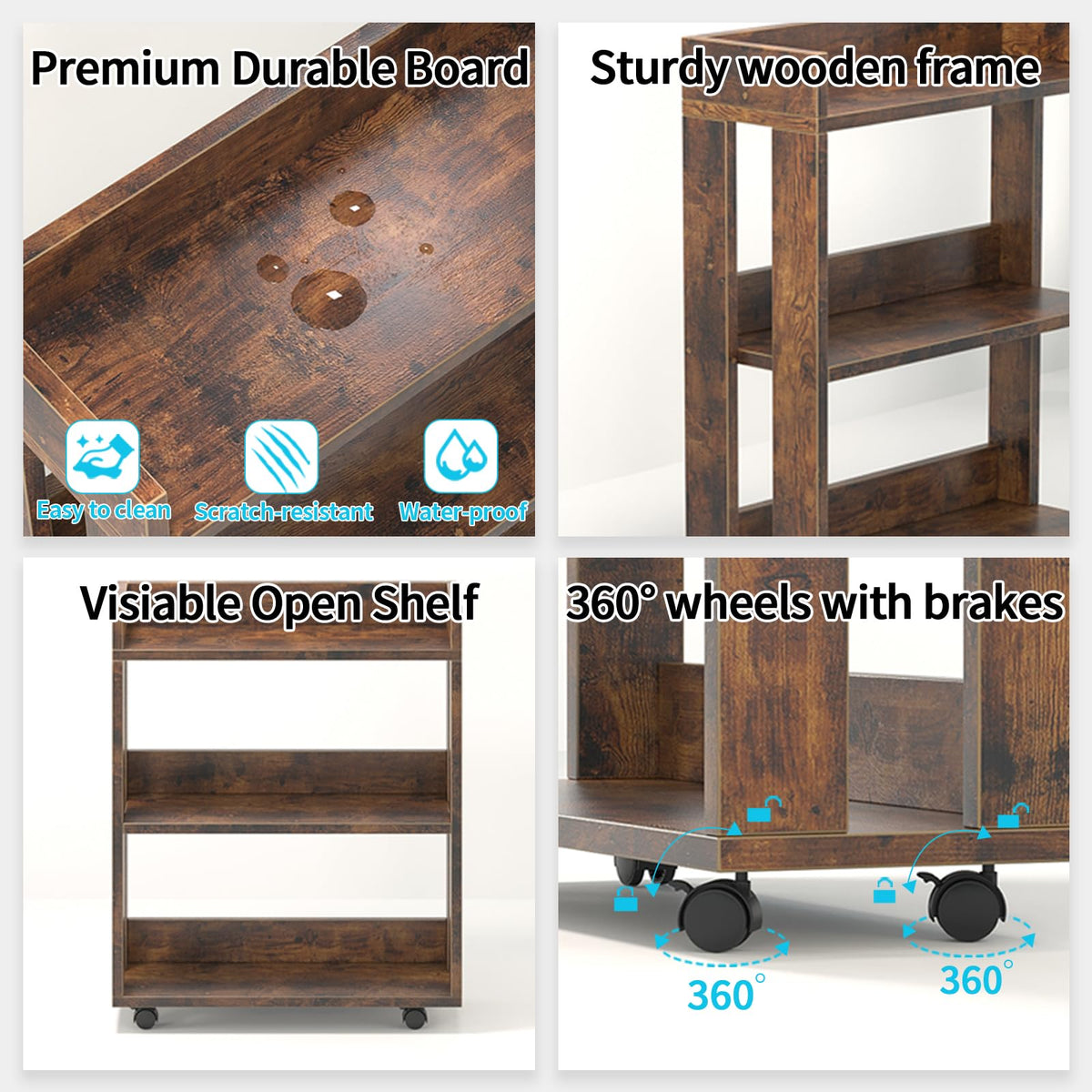 3-Tier Small Bookshelf with Wheels W718803