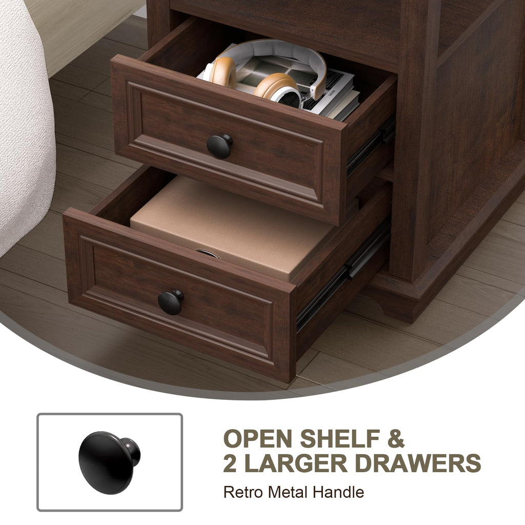 24" Tall End Table with Charging Station & 2 Drawers C9332