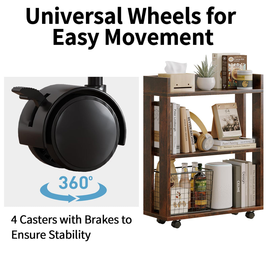 3-Tier Small Bookshelf with Wheels W718803
