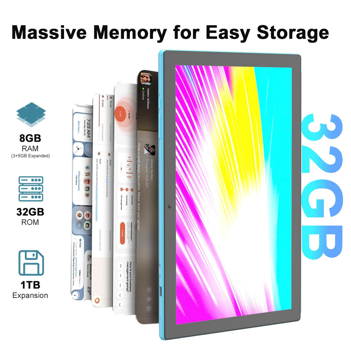 10 inch Android Tablet with Keyboard Stylus 8GB RAM 32GB ROM S378