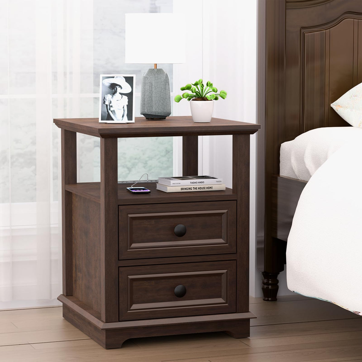 24" Tall End Table with Charging Station & 2 Drawers C9332