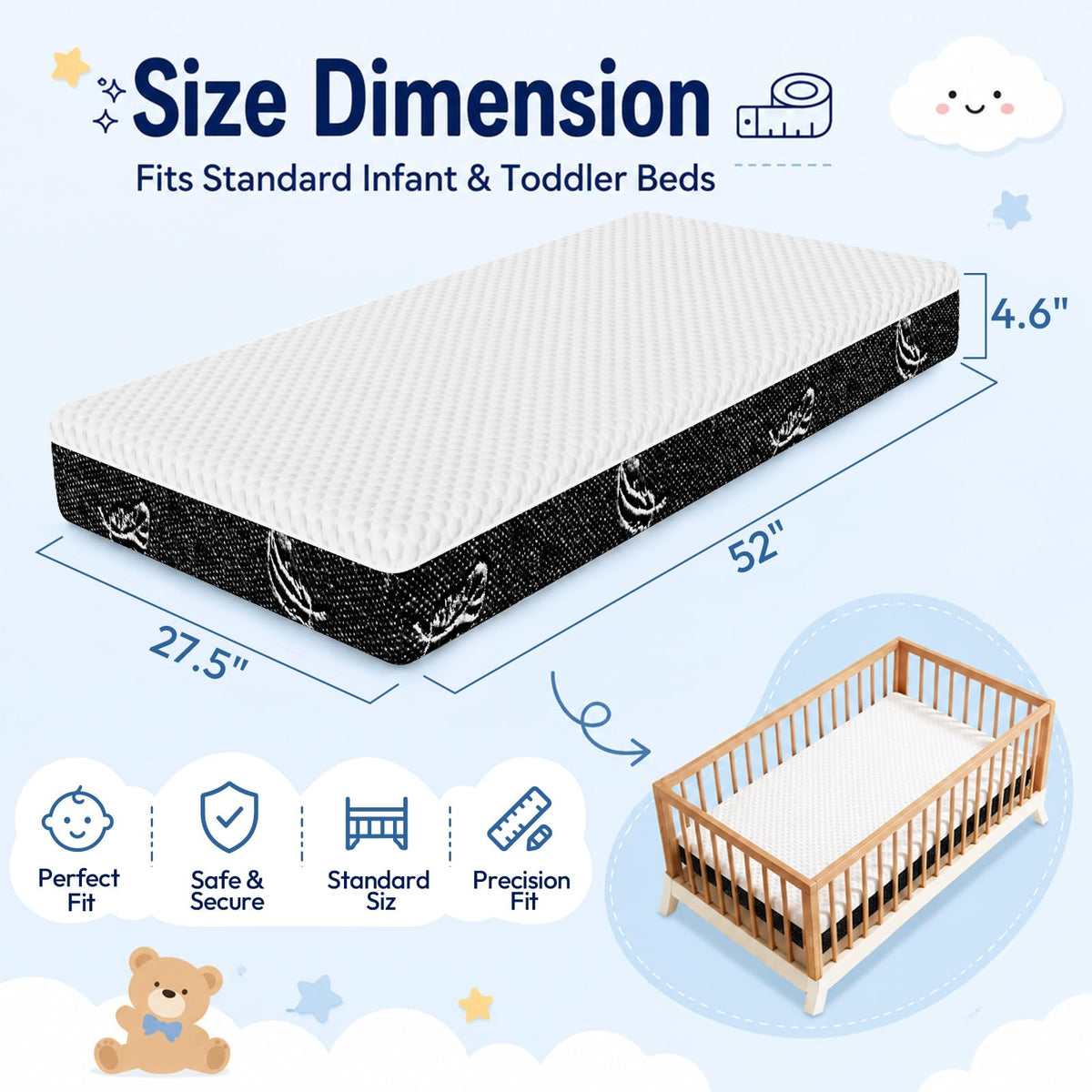 52 x 27 Dual-Sided Memory Foam Crib Mattress S58292