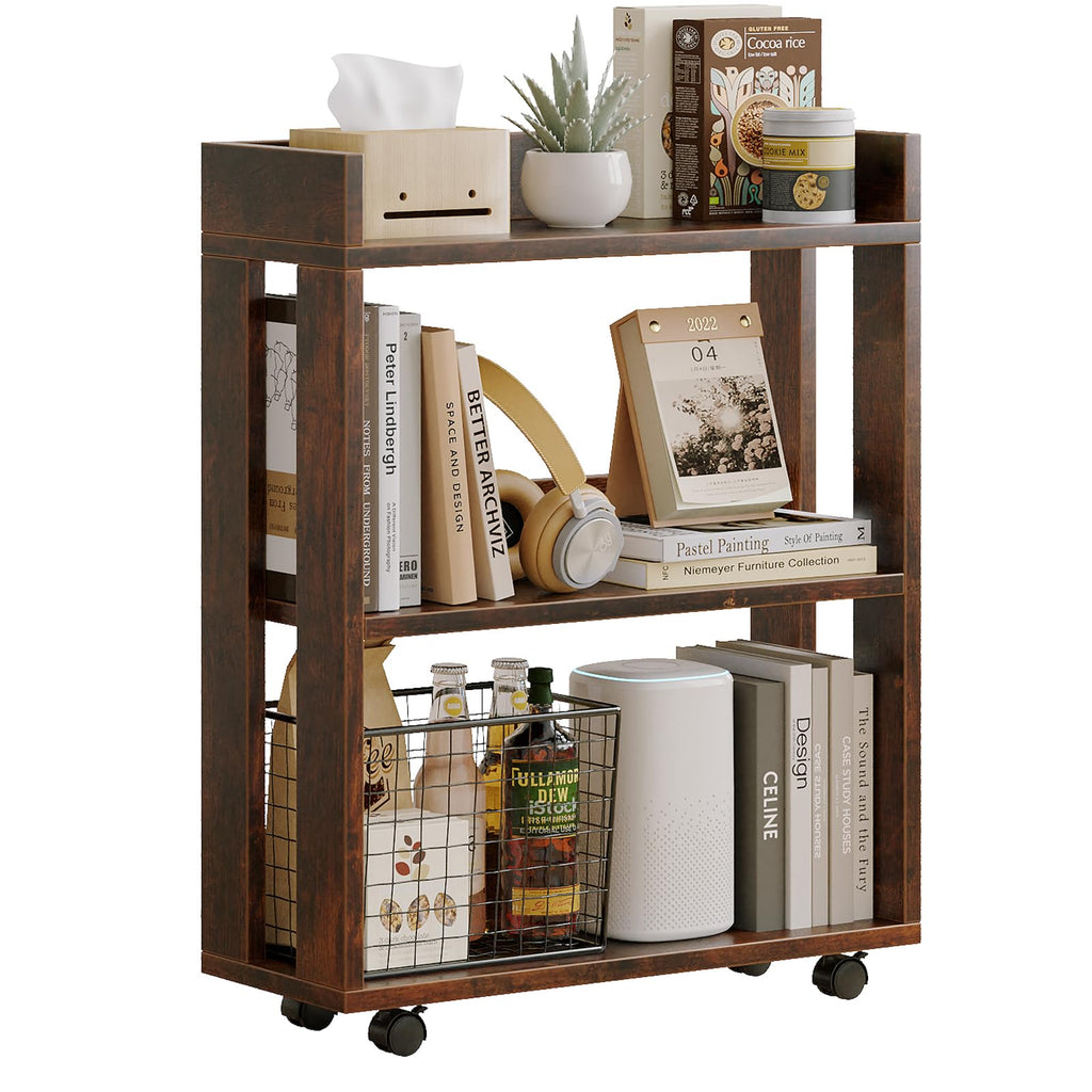 3-Tier Small Bookshelf with Wheels W718803