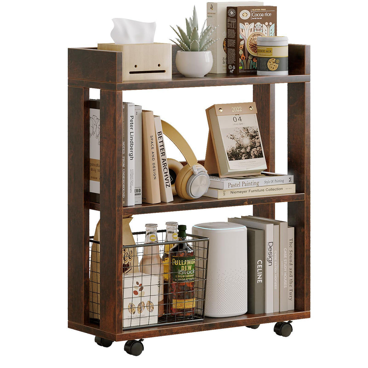 3-Tier Small Bookshelf with Wheels W718803