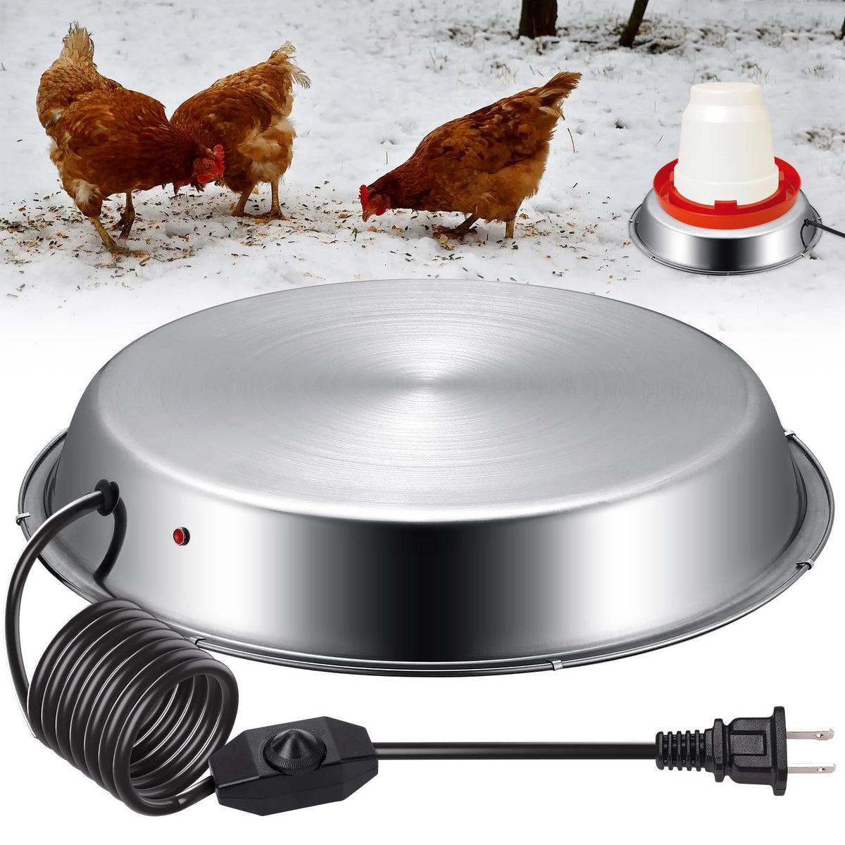 12 Inch 5 Gallons Poultry Waterer Heated Base with Thermostat J382290