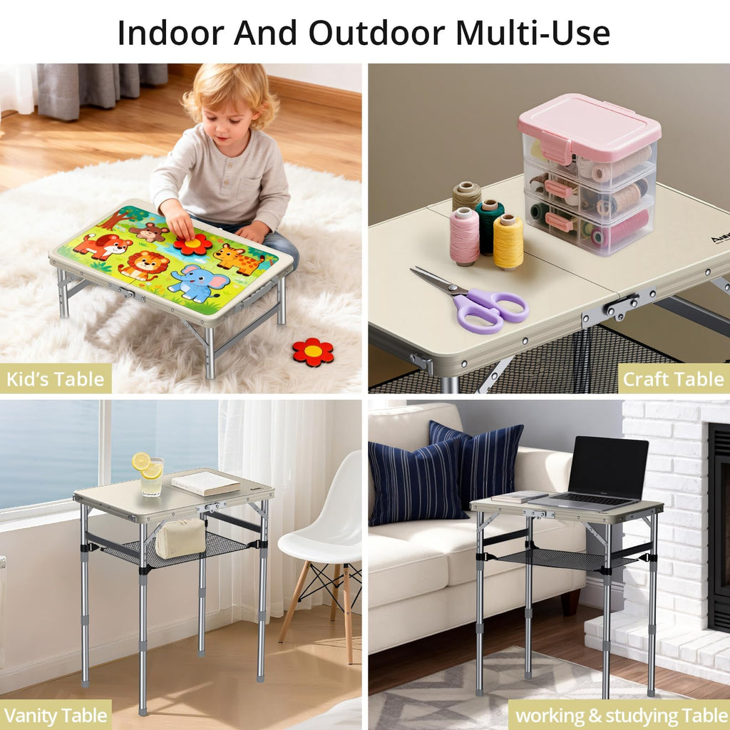 2 ft Small Folding Table, 3 Adjustable Height L729371