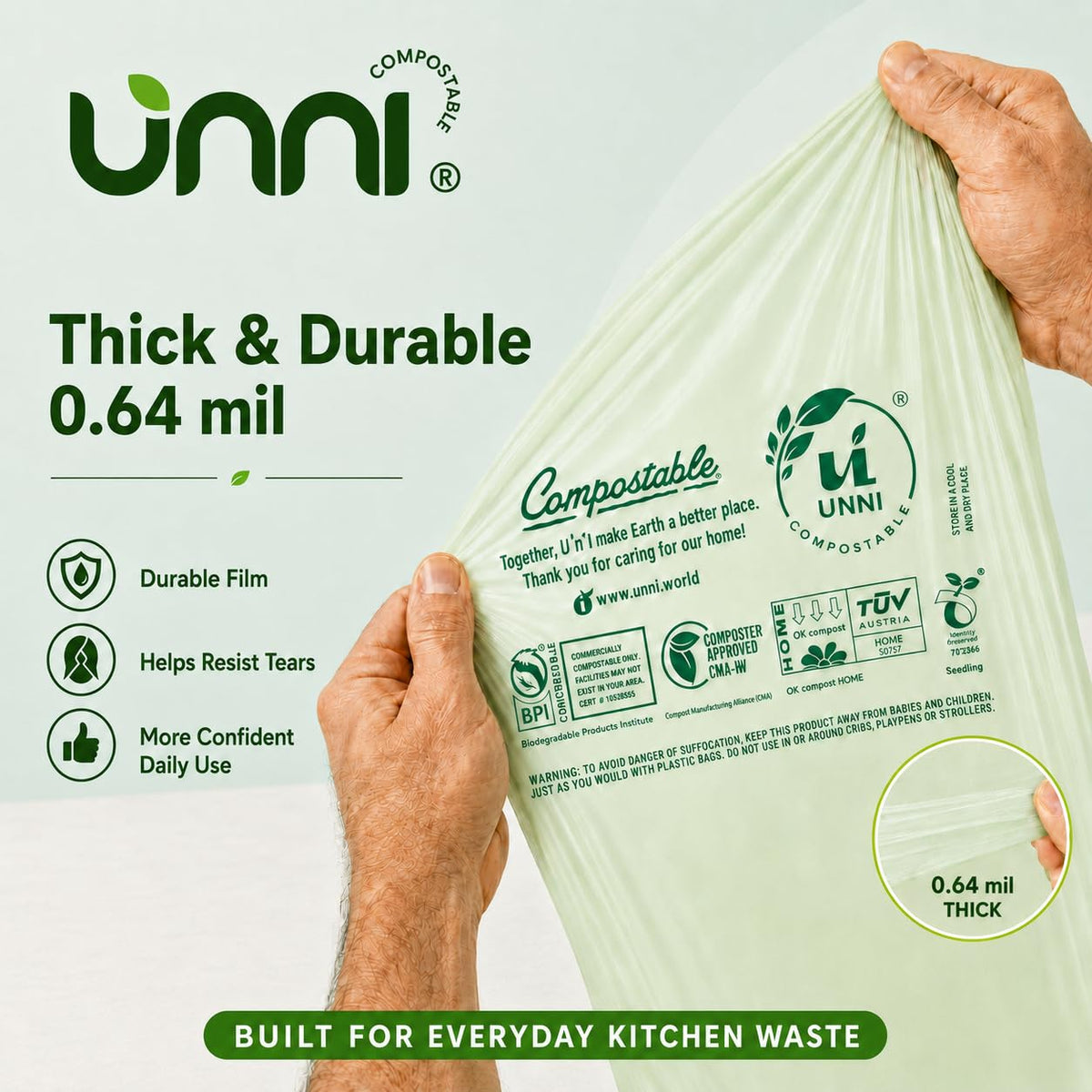 1.6 Gallon Compostable Bags with Easy-Tie Handles, 50 Count Y184