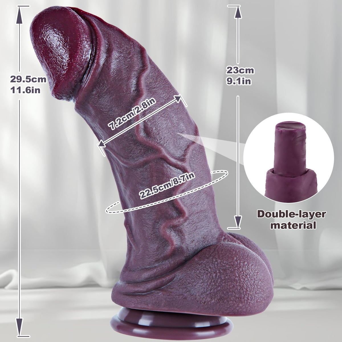 11.6" Black Silicone Suction Cup Dildo I17993