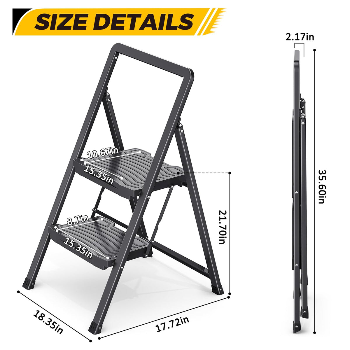 2 Folding Steel Step Ladder with Handrail X1246