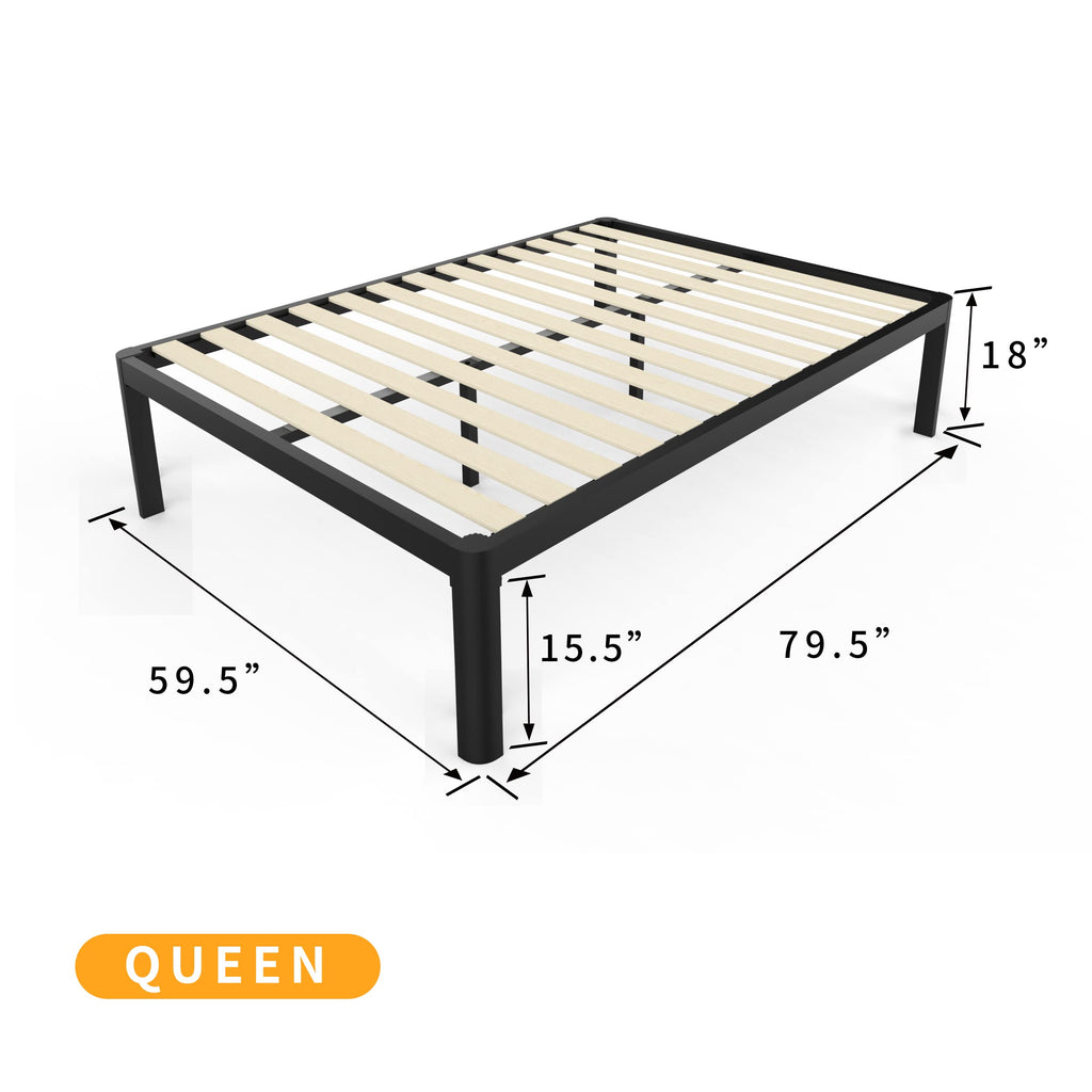 18 Inch Queen Platform Bed Frame with Wooden Slats B889304