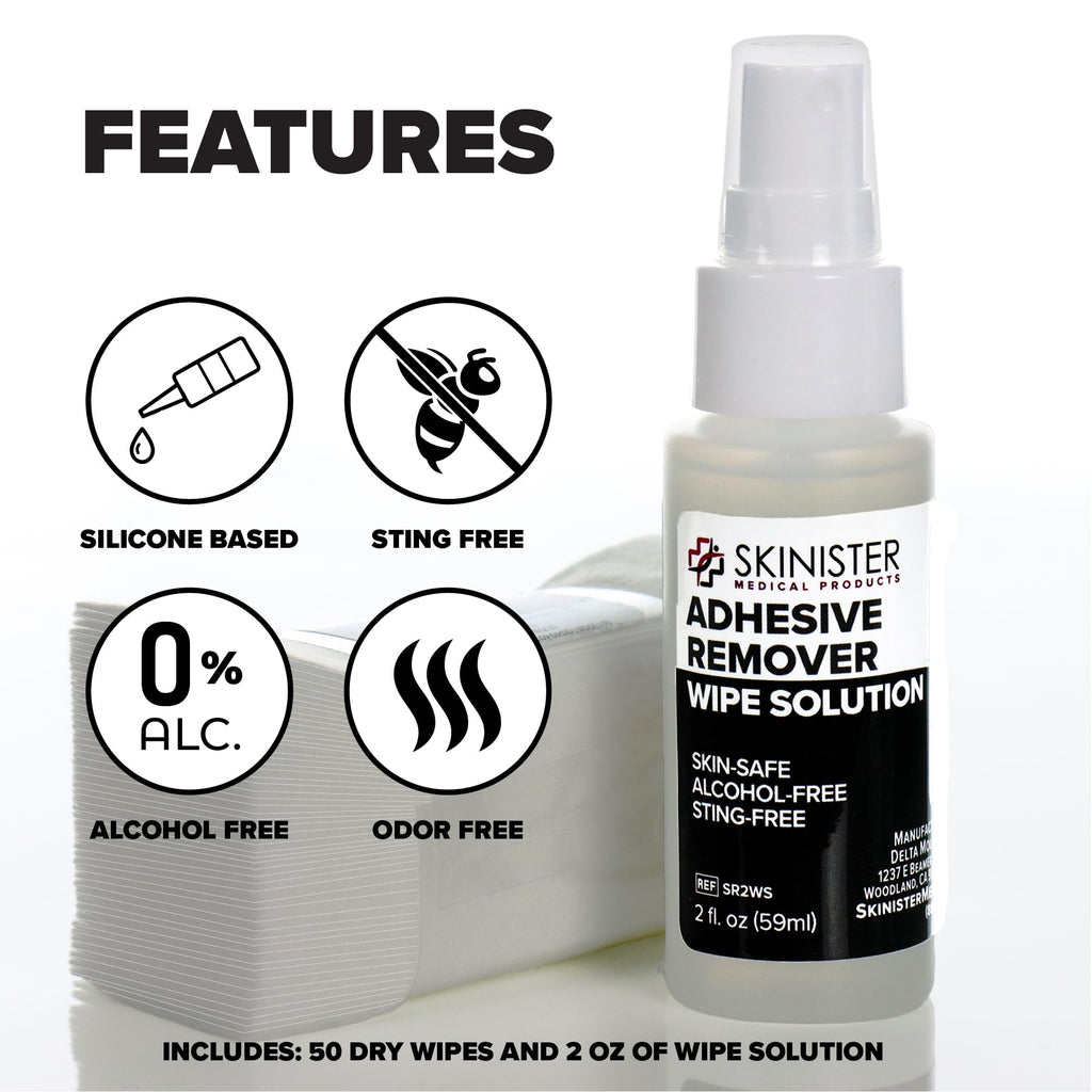 Adhesive Remover Wipes 50 Dry Wipes + 2oz Spray Solution Z226
