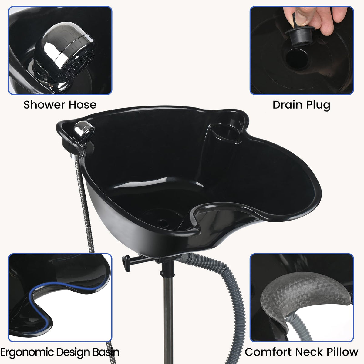 Portable Height Adjustable Shampoo Bowl with Electric Pump F864433