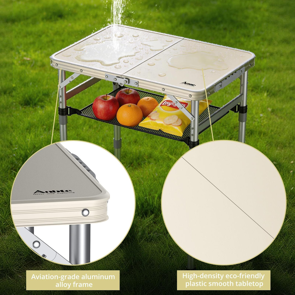 2 ft Small Folding Table, 3 Adjustable Height L729371