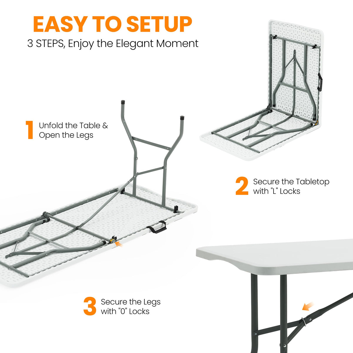 6FT White Portable Plastic Folding Table Q501