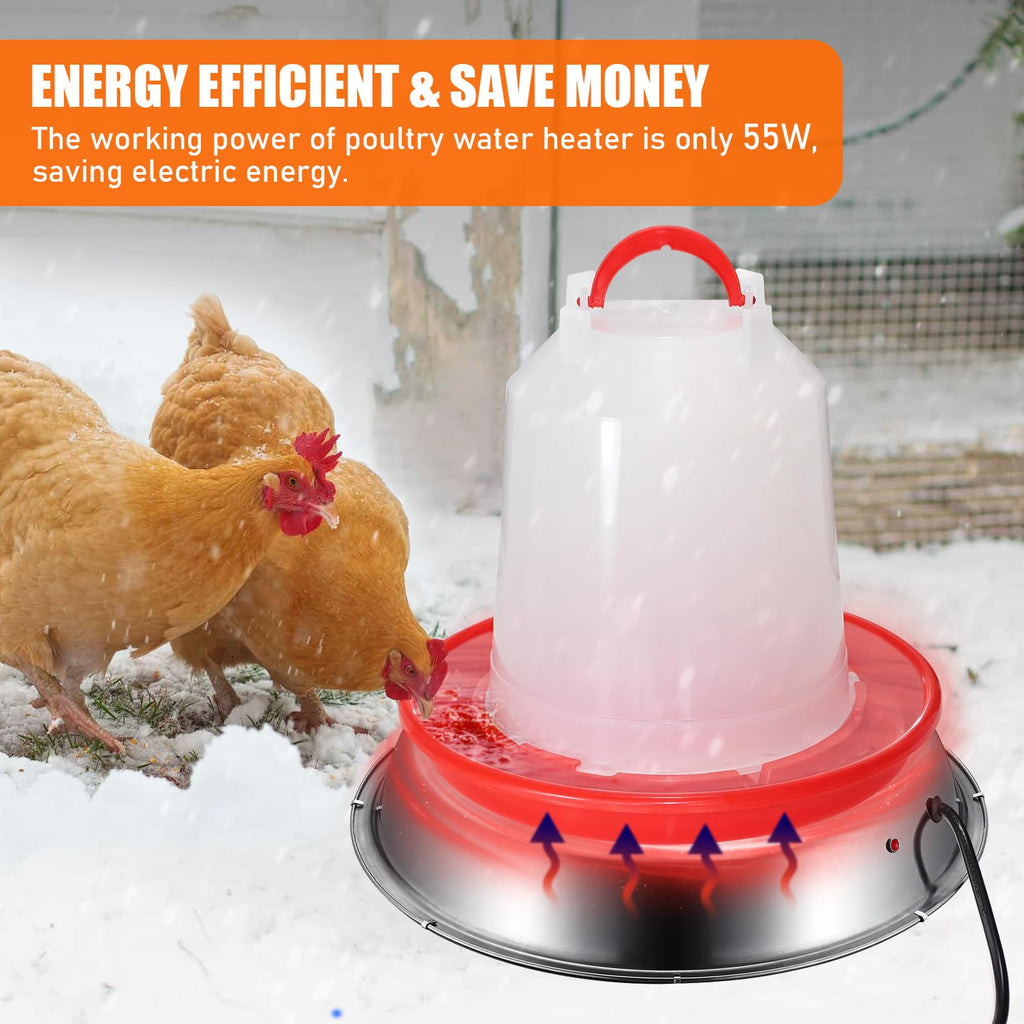 12 Inch 5 Gallons Poultry Waterer Heated Base with Thermostat J382290