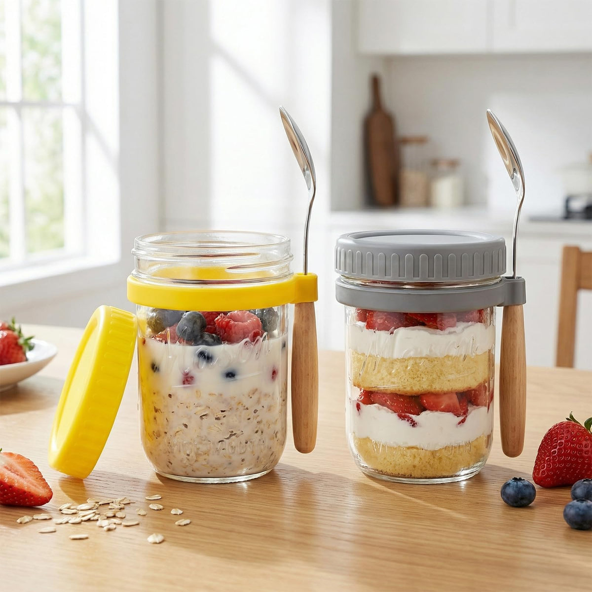 16oz 6-Pack Wide Mouth Glass Mason Jars with Airtight Lids U76419