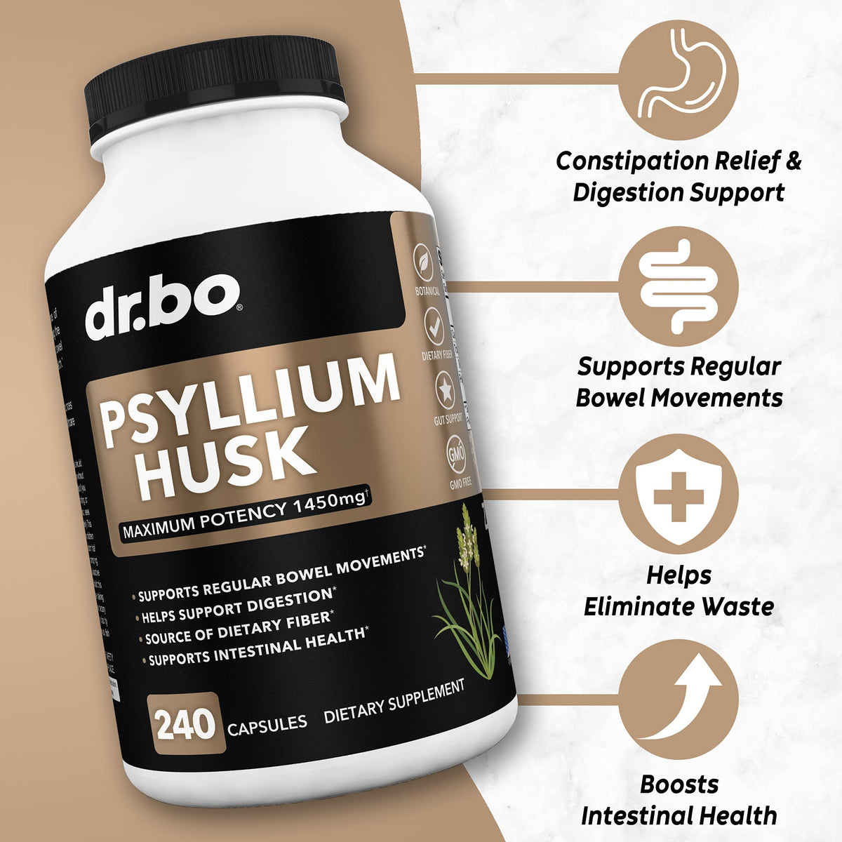 Psyllium Husk Capsule Fiber Supplement W7034